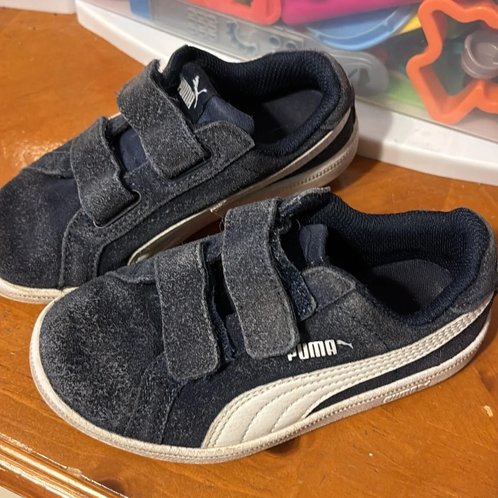 Puma Kids Navy Suede Sneakers with White Formstripe